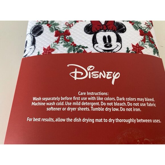 2 Pk Disney Mickey Minnie Dish Drying Mats 16" x 18" Christmas Wreath Holiday - Picture 10 of 16